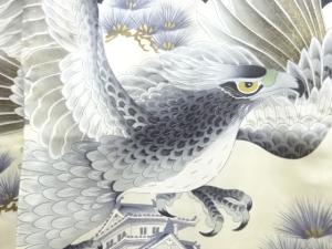 アンティーク　鷹に城模様紋付男児着物